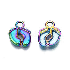 レインボーカラーアロイチャーム  カドミウムフリー＆ニッケルフリー＆鉛フリー  足跡  14x10x2mm  穴：2mm&nbsp;PALLOY-N163-106-NR