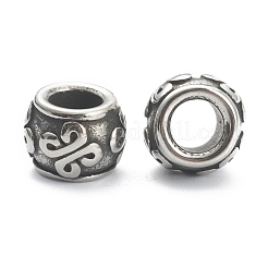 304ステンレススチールヨーロピアンビーズ  大穴ビーズ  結び目付きバレル  アンティークシルバー  10x8mm  穴：5mm&nbsp;STAS-J037-18AS