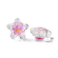透明ガラスビーズ  エナメル  花とスター  パールピンク  20~20.5x21~21.5x11.5~12mm  穴：1.6mm&nbsp;LAMP-H065-02E