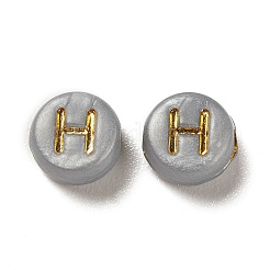 金メッキ不透明アクリルビーズ  ランダムな文字でフラットラウンド  濃いグレー  6.8x3.6mm  穴：1.4mm  約3600個/500g&nbsp;PACR-Q001-01