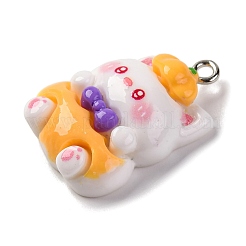 ハロウィーンのテーマの不透明樹脂ペンダント  プラチナメッキ鉄ループ付き  猫の形  26x18.5x7.5mm  穴：2mm&nbsp;RESI-D075-03E