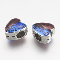 合金ヨーロピアンビーズ  エナメル  ハート  大穴ビーズ  アンティークシルバー  11.5x10.5x7.5mm  穴：4mm&nbsp;PALLOY-P121-16AS