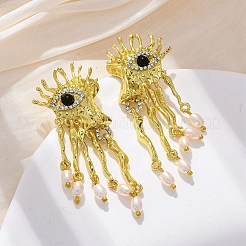 合金、樹脂、模造真珠のダングルスタッドピアス  目と特徴と鼻  左右  ゴールドカラー  61x23mm&nbsp;LS-EJEW-M075-07G