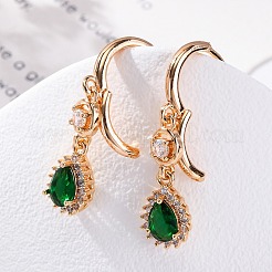 真鍮マイクロパヴェキュービックジルコニアフレンチフックピアス  長持ちメッキ  ラックめっき  鉛フリー＆カドミウムフリー  ティアドロップ  ゴールドカラー  35x8.5mm&nbsp;EJEW-K300-49G