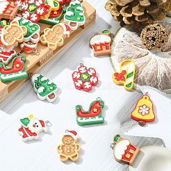 40 個 8 ものもらい不透明樹脂ペンダント  クリスマステーマのチャーム  プラチナトーンの鉄ループ付き  スノーフレーク＆クリスマスツリー＆サンタクロース  混合図形  ミックスカラー  22~32x18~24mm  5個/スタイル&nbsp;RESI-CJ0003-44