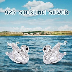 キュービックジルコニア スワン スタッド ピアス  女性用スターリングシルバージュエリー925個  プラチナ  9.5x8mm  ピン：0.8mm&nbsp;JE1003A