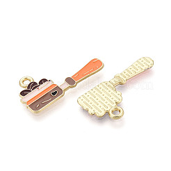 合金とエナメルのペンダント  パンチャーム  ゴールドカラー  サンゴ  13.5x26x1.5mm  穴：1.7mm&nbsp;PALLOY-T093-10G