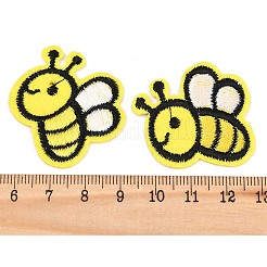 ポリエステルのコンピューター刺繍布、アイロン接着、縫い付けパッチ  ミツバチ  アップリケパッチ  きいろ  38x34x1mm&nbsp;PATC-L001-04