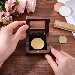 木製バッジ梱包用磁気ボックス  見える窓蓋付き  正方形  ブラック  6.8x6.8x3.6cm&nbsp;CON-WH20006-017A