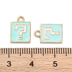 合金エナメルチャーム  疑問符チャーム付きの正方形  ゴールドカラー  シアン  12.5x9x1mm  穴：1.6mm  10個/セット&nbsp;ENAM-Q001-08G-04