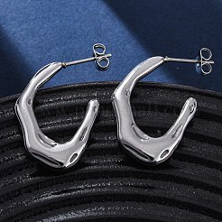 304ステンレススチールスタッドピアス  U字型  ステンレス鋼色  25.5x18.5x3.5mm&nbsp;EJEW-B108-18P