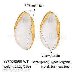 女性用304ステンレススチール樹脂製ティアドロップ型スタッドピアス  ゴールドカラー  ホワイト  37.5x21mm&nbsp;RA7191-2