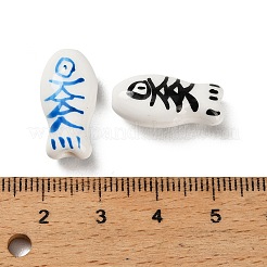 手作りプリント陶器ビーズ  魚  ミックスカラー  20x10x8mm  穴：2mm&nbsp;PORC-H015-01