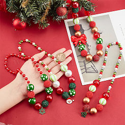 4 個 4 スタイル ABS プラスチックパール & アクリル & 樹脂ビーズネックレスセット  クリスマスツリー & スノーフレーク & サンタクロース合金エナメルペンダントスタッカブルネックレス女性用  ミックスカラー  18.90インチ（48cm）  1個/スタイル&nbsp;NJEW-AB00010