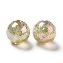 UVメッキ透明レインボー虹色アクリルビーズ  キラキラビーズ  ラウンド  ゴールド  15.5~16x15.5mm  穴：2.6~2.7mm&nbsp;OACR-D010-01C