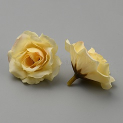 布模造バラの花  造花頭  お祭り＆パーティー用品  きいろ  45~50x35~36mm  穴：2mm&nbsp;AJEW-WH0083-22B
