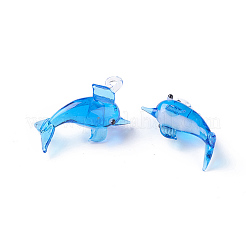 手作りランプワークペンダント  イルカ  ドジャーブルー  27~33x11~14x18~23mm  穴：2~4mm&nbsp;LS-LAMP-L075-085