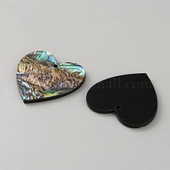 天然パウアシェル/アワビシェルペンダント  樹脂背にして  ハート  30x30x2mm  穴：1.6mm&nbsp;SHEL-WH0008-09A