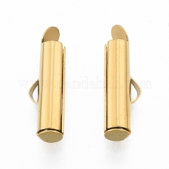 304ステンレススチール製スライドエンドクラスプチューブ  スライダエンドキャップ  ゴールドカラー  6x16x4mm  穴：3x1.5mm  内径：3mm&nbsp;STAS-S115-01E-G