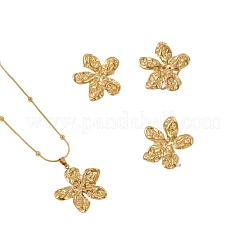 304ステンレススチールペンダントネックレス＆スタッドピアス＆リングセット（女性用）  花  ゴールドカラー  ネックレス：15.75インチ（40cm）&nbsp;WGF8E6F-02