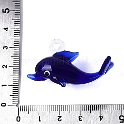 手作りランプワークペンダント  イルカのチャーム  ミックスカラー  21~25x39.5~42x17~20mm  穴：3~4mm&nbsp;LAMP-N034-23