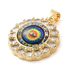 18KGP本金メッキ真鍮チャーム  ガラスやアクリルで  花  カラフル  23.5x20x7mm  穴：5x3.5mm&nbsp;KK-A198-17G