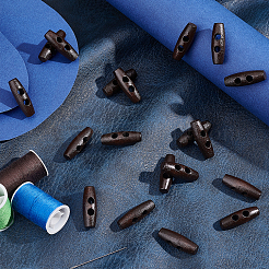 米木製ボタン  ホーントグルボタン  2穴  アクセサリー縫製用  コーヒー  30x10mm  穴：4.5mm&nbsp;BUTT-WH0020-14