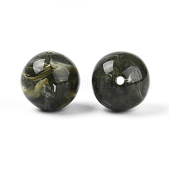 丸いアクリル天然石風ビーズ  ダークオリーブグリーン  15~16mm  穴：1.8mm  約227個/500g&nbsp;OACR-R029-16mm-20A