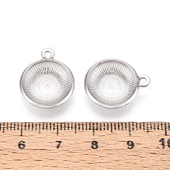 304ステンレススチールペンダントカボションセッティング  フラットラウンド  ステンレス鋼色  トレイ：13.5mm  18.5x15.5x4mm  穴：1.6mm&nbsp;STAS-T067-71P