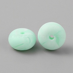 ロンデル食品グレードの環境に優しいシリコーンビーズ  アクアマリン  13.5~14x7.5mm  穴：3mm&nbsp;SIL-TAC0010-04H