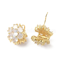 クリアキュービックジルコニアフラワーフープピアス  女性のための真鍮のアクセサリー  18KGP本金メッキ  18.5x18mm&nbsp;EJEW-F316-01G