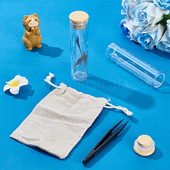 猫のファー収納用竹製キャップ付きガラスビーズ収納チューブ2個  プラスチックピンセット1個と麻布巾着袋1個付き  透明  3.2x12.5cm  内径：2.5のCM  容量：60ml（2.03fl.oz）&nbsp;AJEW-WR0002-82