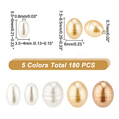 180種類のスタイルのガラス模造パールビーズ5個  ライス＆オーバル  ミックスカラー  5.5~8.5x3.5~6mm  穴：0.7~0.8mm  156個/箱&nbsp;GLAA-AR0001-64