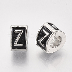 合金ヨーロピアンビーズ  エナメルスタイル  大穴ビーズ  文字付きの三角形  プラチナ  ブラック  文字.z  9.5x9x6.5mm  穴：5mm&nbsp;MPDL-S038-09Z