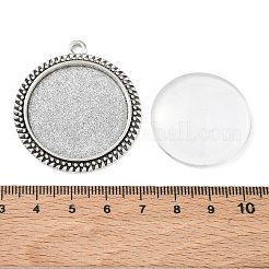 ペンダント作りセット  合金のペンダントカボションのセッティングとガラスカボション付き  フラットラウンド  カドミウムフリー＆鉛フリー  アンティークシルバー  トレイ：30mm  43x38x2mm  穴：3mm  6セット /バッグ&nbsp;DIY-X0269-05AS-RS