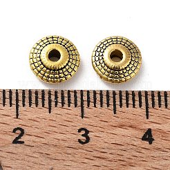 チベット風合金ビーズ  カドミウムフリー＆鉛フリー  フラットラウンド  アンティーク黄金  8x3mm  穴：1.6mm  約1818個/1000g&nbsp;FIND-Q094-28AG