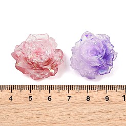 グラデーションカラーの蓄光透明樹脂ビーズ  花  グリッターパウダーとスパンコール付き  暗闇で光る  ミックスカラー  26x25x15mm  穴：2.5mm&nbsp;RE-CBAC4C7-17