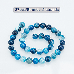 天然石縞瑪瑙/バンデットアゲートビーズ連売り  染め  ラウンド  10mm  穴：1mm  約37個/連  14.96''（38センチメートル）  1連売り/箱&nbsp;G-OC0001-16-10mm