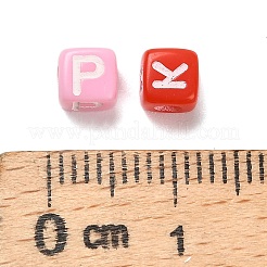 スプレー塗装された不透明なアクリルビーズ  文字付きのキューブ  ミックスカラー  4.5x4.5x4.5mm  穴：2mm  約5500個/500g&nbsp;MACR-L011-01