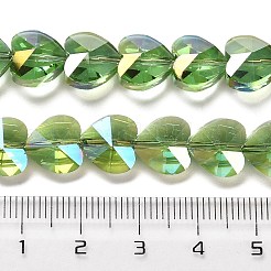 電気メッキガラスビーズセット  ハート  多面カット  芝生の緑  10x10x6mm  穴：1.2mm  約78~80個/連  28.82~28.94''（73.2~73.5センチメートル）&nbsp;EGLA-B004-01A-AB02