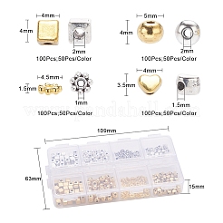400個4スタイルチベットスタイルアロイビーズセット  キューブ＆ハート＆ラウンド＆フラワー  ミックスカラー  4x4x4mm  穴：2mm  400個/箱&nbsp;TIBE-YW0001-23