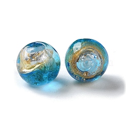 手作りの金砂と銀箔ランプワーク ビーズ 連  ラウンド  ドジャーブルー  11.5~12mm  穴：1.8mm  約45個/連  17.72''（45センチメートル）&nbsp;LAMP-Z007-04B