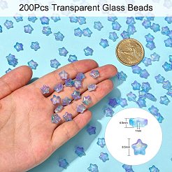 200個の透明なガラスビーズ  金箔  スター  コーンフラワーブルー  8x8x4mm  穴：1mm&nbsp;GLAA-CJ0001-24