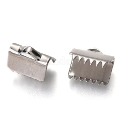 変色しない304ステンレススチールリボンカシメエンドパーツ  長方形  ステンレス鋼色  9x11x7mm  穴：1x1mm  5.5mm内径&nbsp;STAS-C018-22P-04
