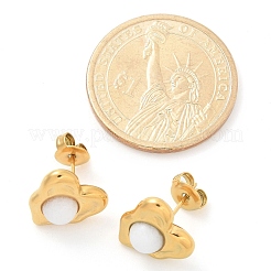 天然ホワイトジェイド＆イオンプレーティング（IP）304ステンレススチールハートスタッドピアス  13x13mm&nbsp;EJEW-A118-04G-04