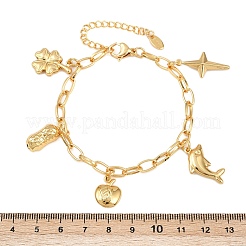 304ステンレススチールチャームブレスレット  女性用アズキチェーンブレスレット  混合図形  ゴールドカラー  7-1/2インチ（19.1cm）&nbsp;BJEW-D359-01G