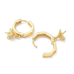 八角形と花の真鍮フープピアス金具  カドミウムフリー＆鉛フリー  長持ちメッキ  ラックめっき  18KGP本金メッキ  26x15.5x7.5mm  ピン：0.8mm＆0.9mm&nbsp;KK-G536-01G