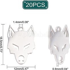 201ステンレススチールペンダント20個  レーザー切断  オオカミ  ステンレス鋼色  18.5x12x0.9mm  穴：1.4mm&nbsp;STAS-UN0028-50