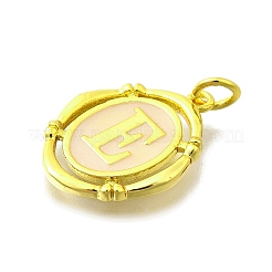 真鍮チャーム  エナメル  文字付きの楕円  18KGP本金メッキ  丸カン付き  文字e  20x15~15.5x2mm  穴：3.5mm&nbsp;KK-C088-01G-05
