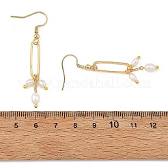 真鍮と天然真珠のドロップピアス  オーバル  ゴールドカラー  55x6mm&nbsp;EJEW-JE07330